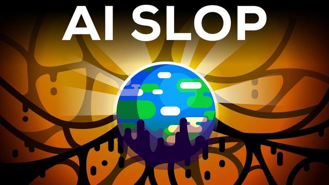 a thumbnail titled "AI SLOP" showing a cartoon earth enveloped in sticky black tendrils