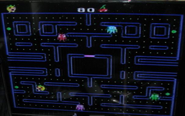 Acornsoft snapper - a Pacman clone, but for legal reasons there's a more-person shaped runner than a normal Pacman; the ghosts are still running around a maze with pills.