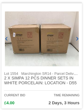 A screenshot of an auction entry for a dinner set which says it is a '12 PCS DINNER SETS'...